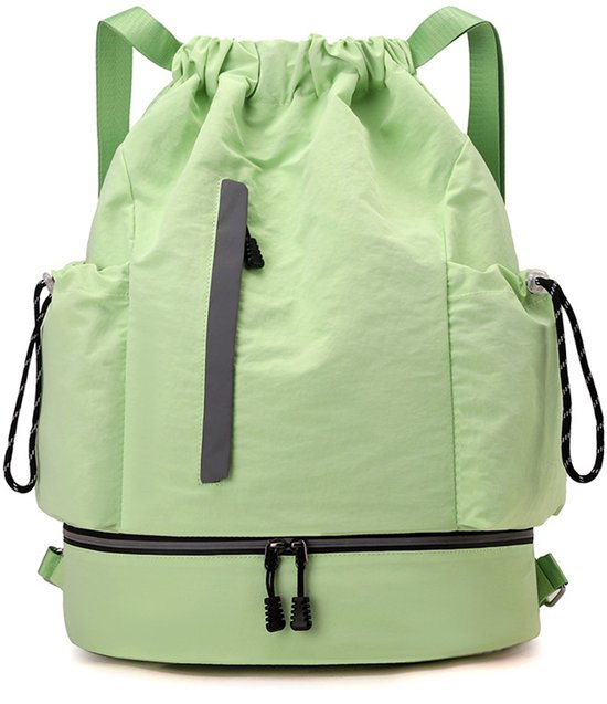 Drawstring Backpack - Waterproof Sports Bag - Lightweight Sports Backpack - With Shoe Compartment - Unisex - Suitable for Basketball, Football, Swimming and Travel - Vegetable - Image 1