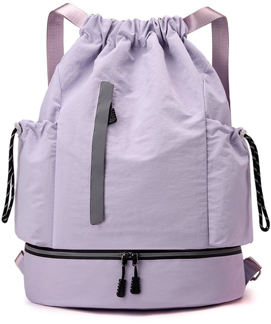 Drawstring Backpack - Waterproof Sports Bag - Lightweight Sports Backpack - With Shoe Compartment - Unisex - Suitable for Basketball, Football, Swimming and Travel - Purple - Image 1