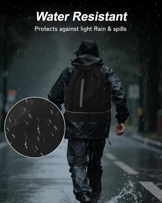 Drawstring Backpack - Waterproof Sports Bag - Lightweight Sports Backpack - With Shoe Compartment - Unisex - Suitable for Basketball, Football, Swimming and Travel - Purple - Image 3