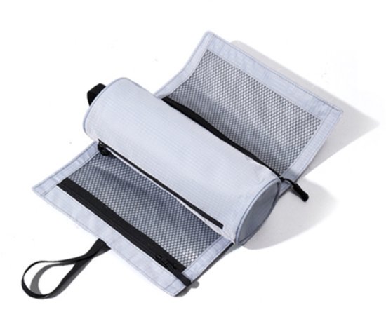 Foldable Toiletry Bag with Hanging Hook - Waterproof Travel Wash Bag - with Multiple Compartments & Mesh - Compact Makeup and Toiletry Bag for Vacation, Sports and Camping - White - Image 1