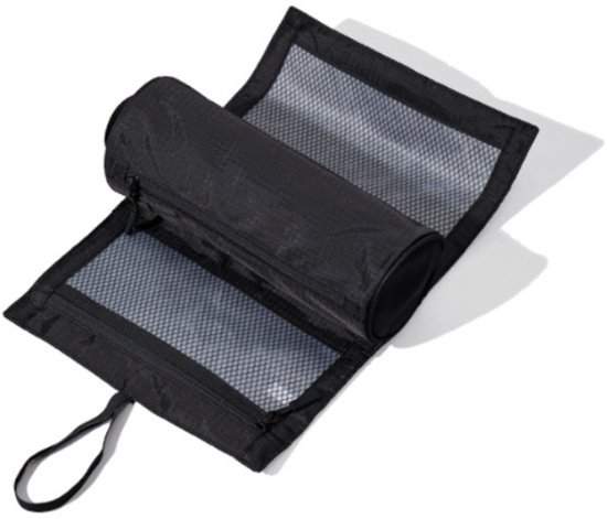 Foldable Toiletry Bag with Hanging Hook - Waterproof Travel Wash Bag - with Multiple Compartments & Mesh - Compact Makeup and Toiletry Bag for Vacation, Sports and Camping - Black - Image 1
