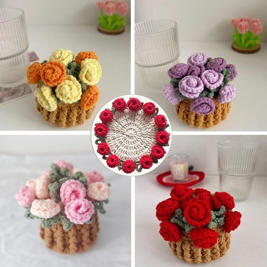 Coasters - Mini Basket Included - Floral Coasters - Vintage Rose Design - Suitable for coffee tables, weddings, housewarming parties, birthdays, etc.（Red） - Image 4