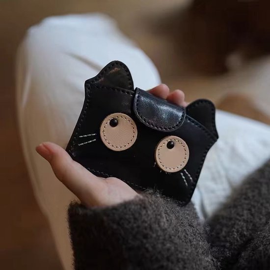 Women's wallet - Solid color - Cat design - A gift for young women and ladies (Black) - Image 1