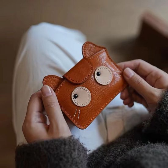 Women's wallet - Solid color - Cat design - A gift for young women and ladies (Brown) - Image 1