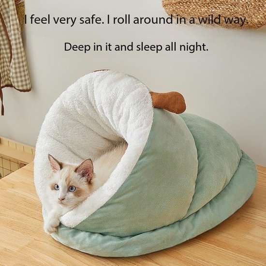 Cat Bed - Comfortable Slipper-Shaped Cat Bed - Semi-Closed Pet Den - Suitable for Indoor Cats and Small Dogs - Warm Plush Cat and Dog Bed - Non-Slip Bottom - 50*35*30 cm - Vegetable - Image 3