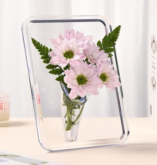 Vase - Minimalist Home Decor Vase - Cute Flower Stand - Photo Frame Style - Acrylic Material - 8 x 6 Inches, Suitable for Tabletop（Transparent Version） - Image 3