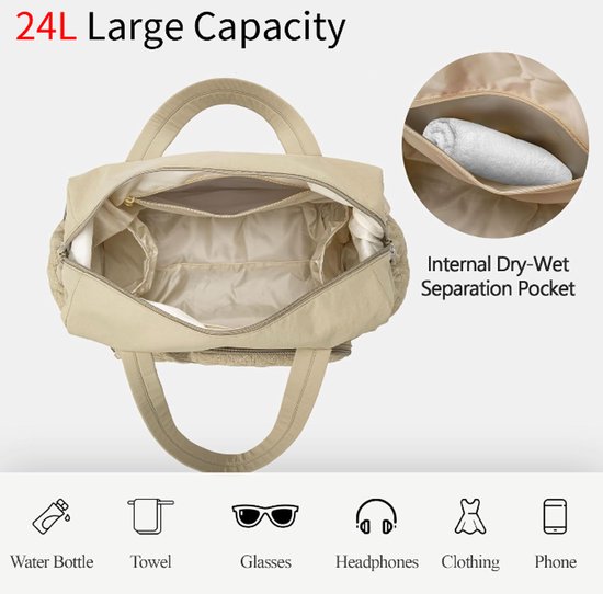 Sports Bag - Waterproof Travel Bag - 24 Liter Carry Bag - Zippered - Lightweight & Durable - Suitable for Gym, Workout & Travel（Khaki） - Image 5