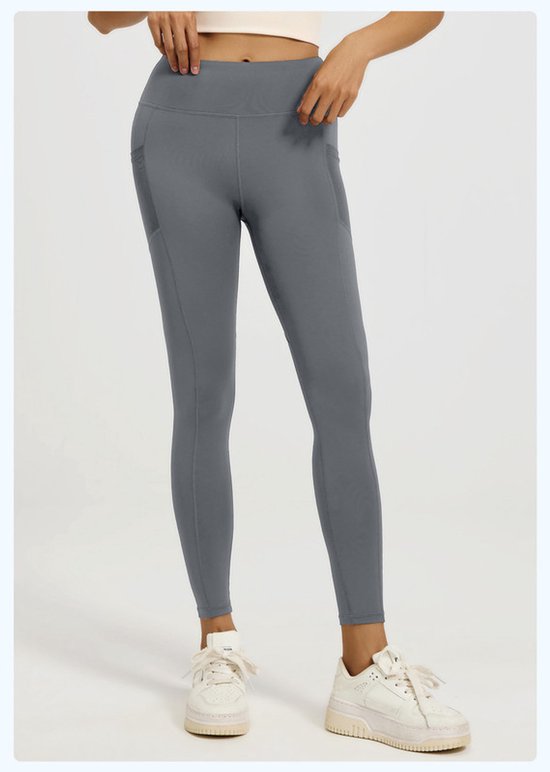 Slim Fit Sports Pants - High Waist Yoga Pants with Side Pockets - Soft and Stretchy Blended Fabric, Breathable and Comfortable - Skinny Fit with Elastic Waist - Suitable for Yoga, Fitness, Walking and Daily Use (Gray, Size L) - Image 3