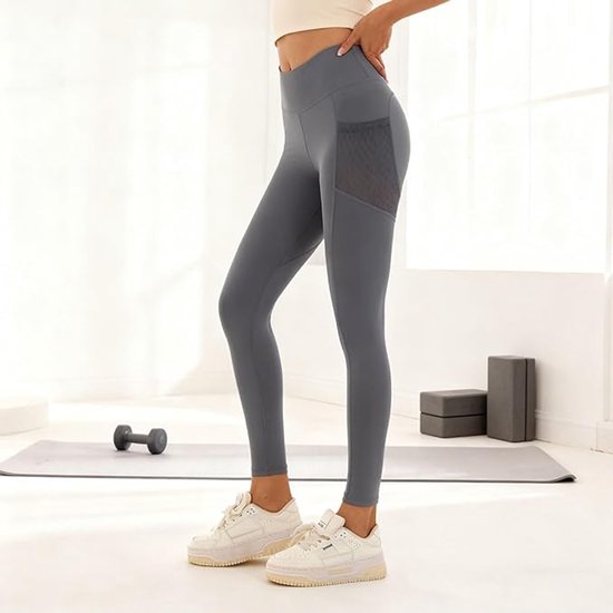 Slim Fit Sports Pants - High Waist Yoga Pants with Side Pockets - Soft and Stretchy Blended Fabric, Breathable and Comfortable - Skinny Fit with Elastic Waist - Suitable for Yoga, Fitness, Walking and Daily Use (Gray, Size L) - Image 5