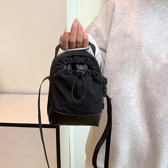 Women's shoulder bag - casual bag - adjustable canvas bag with drawstring - suitable for daily commuting and travel.（Black） - Image 4