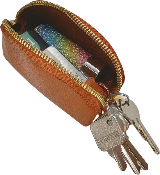 Mini Keychain Pouch/Coin Holder - Key Holder, Coin Organizer, Wallet for Women and Men, Keychain Protector (Brown) - Image 4