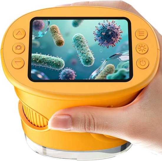 1000x Digital Children's Microscope - With 2 Inch IPS Screen & 8 LED Lights - Handy & Easy to Use for Nature Research - Yellow - Image 1