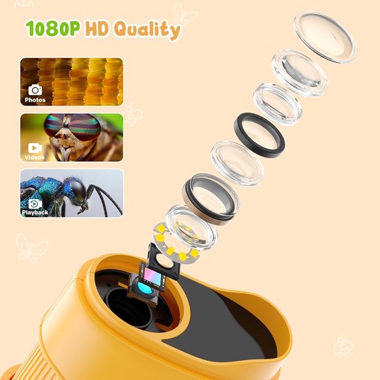 1000x Digital Children's Microscope - With 2 Inch IPS Screen & 8 LED Lights - Handy & Easy to Use for Nature Research - Yellow - Image 7
