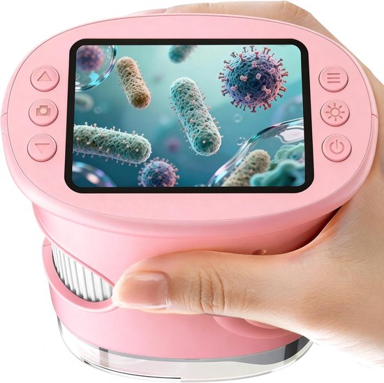 1000x Digital Children's Microscope - With 2 Inch IPS Screen & 8 LED Lights - Handy & Easy to Use for Nature Research - Pink - Image 1