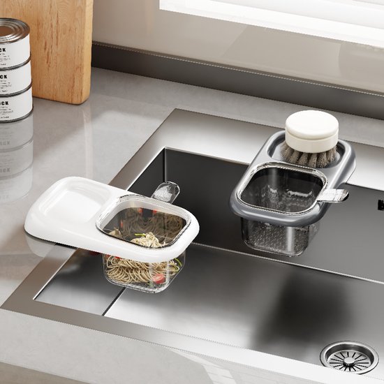Sink Strainer & Drip Rack - With Suction Cup & Removable Strainer Tray - For Vegetables & Food Leftovers - Beige - Image 2