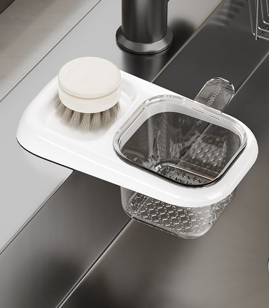 Sink Strainer & Drip Rack - With Suction Cup & Removable Strainer Tray - For Vegetables & Food Leftovers - Beige - Image 4