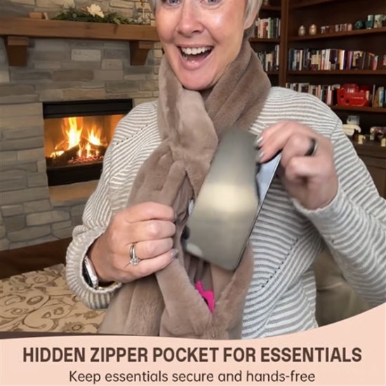 Scarf with Concealed Zipper Pocket - Secure Storage Pocket for Keys & Cards - Downy Soft & Warm - White - Image 2