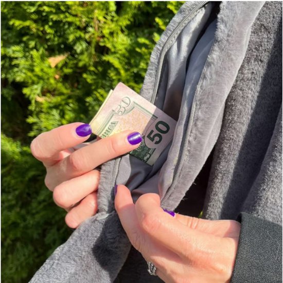 Scarf with Concealed Zipper Pocket - Secure Storage Pocket for Keys & Cards - Downy Soft & Warm - White - Image 3
