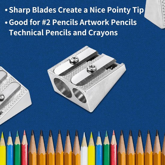 Pencil Sharpener - 3-Piece - Double Hole Pencil Sharpener - Portable Manual Pencil Sharpener - Suitable for Children, Home, School and Office - Silver - Image 2