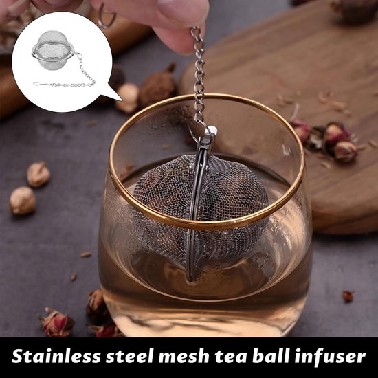 Tea filter - 3 pieces - Stainless steel tea filter - Tea ball filter - Tea filter pot - Infusion ball - Stainless steel tea filter - with extended chain hook - Round tea filter - Image 2
