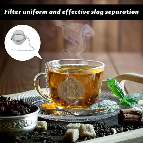Tea filter - 3 pieces - Stainless steel tea filter - Tea ball filter - Tea filter pot - Infusion ball - Stainless steel tea filter - with extended chain hook - Round tea filter - Image 4