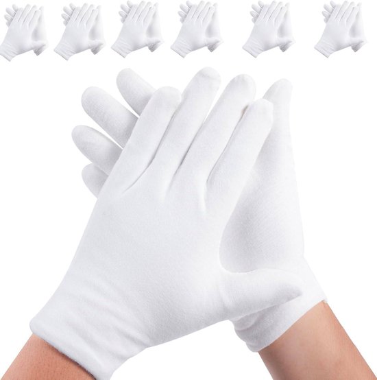 Gloves - 6 pairs - White cotton gloves - Suitable for dry hands - Can be worn while sleeping - High-quality cotton gloves - Unisex white gloves - Rounded finger gloves - Image 1