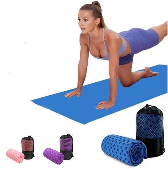 Yoga towel - Moisture-regulating and non-slip - Yoga towel - Quick-drying yoga mat fabric - Breathable yoga mat with mesh storage bag - Suitable for hot yoga, pilates and fitness - Blue - Image 1