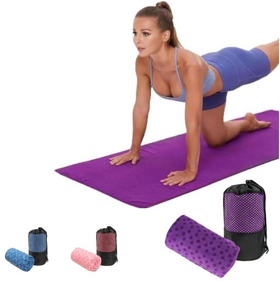 Yoga towel - Yoga towel - Yoga towel - Moisture-regulating and non-slip - Yoga towel - Quick-drying yoga mat fabric - Breathable yoga mat with mesh storage bag - Suitable for hot yoga, pilates and fitness - Purple - Image 1
