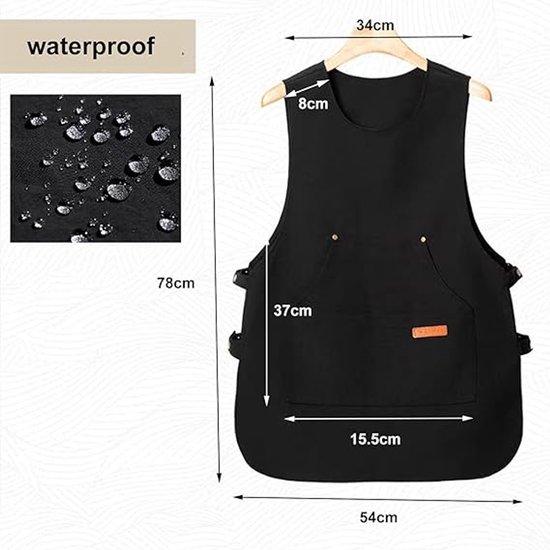 Apron - Vest-style apron - Baking and kitchen tools - Waterproof - Stain-resistant - Unisex - Black - Image 3