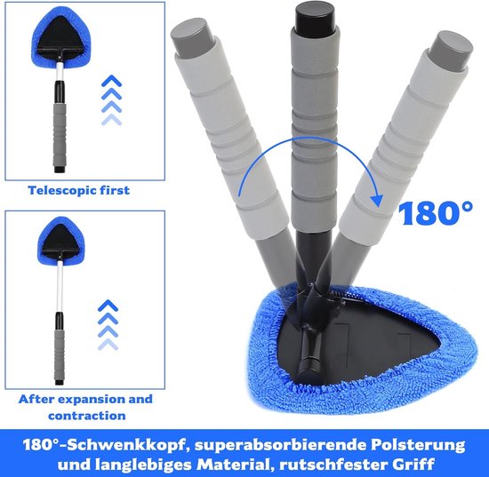 Car Window Cleaning Kit - 5-Piece - Car Window Cleaning Tool - Car Window Cleaning Tool - Car Window Cleaning Brush with Telescopic Handle - 1 Handle + 4 Blue Cloths + 1 50ml Spray Bottle - Image 7