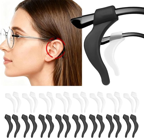 Earplugs for glasses - 32 pieces - Silicone earhooks - Behind-the-ear glasses clips - Non-slip, drop-resistant silicone earhooks for glasses, sunglasses and reading glasses - Image 1