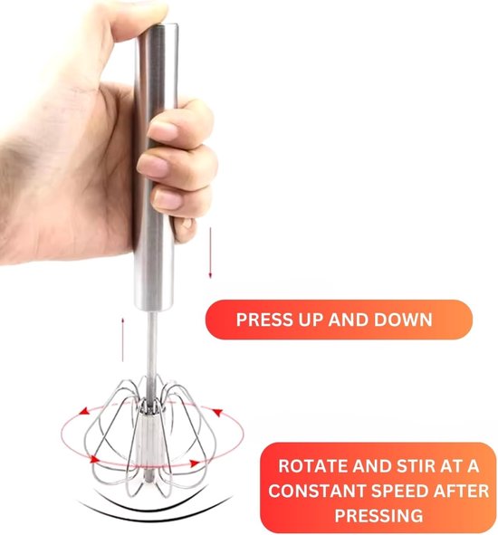 Egg Beater - Stainless Steel Egg Beater - Rotary Push Mixer (Semi-Automatic) - Kitchen Utensils - Egg Beater - Mini Mixer - Cookware - Image 2