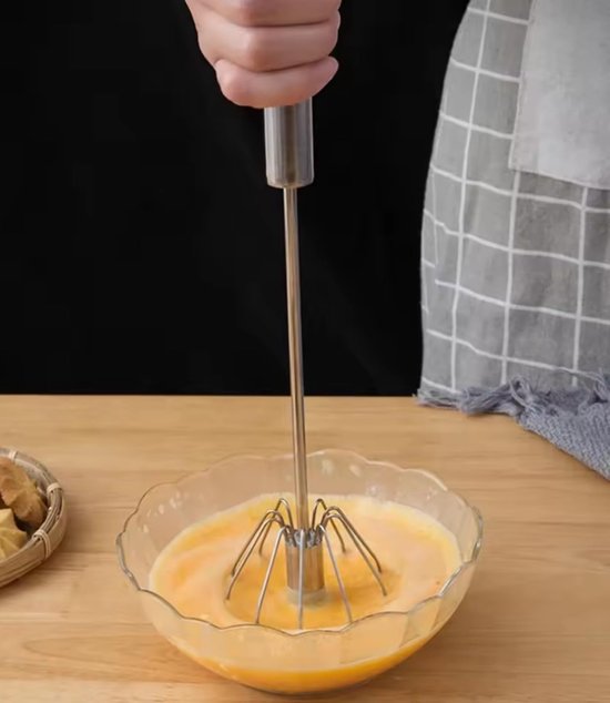 Egg Beater - Stainless Steel Egg Beater - Rotary Push Mixer (Semi-Automatic) - Kitchen Utensils - Egg Beater - Mini Mixer - Cookware - Image 3