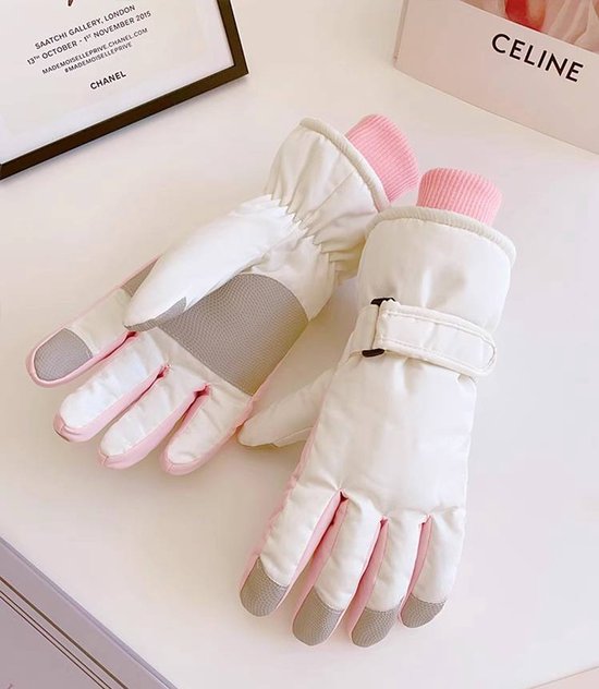 Gloves - Warm gloves - Women's gloves - Ski gloves - Winter outdoor cycling gloves - Touchscreen support - Waterproof - Non-slip - Fleece lined - Warm - Thickened - White - Image 1