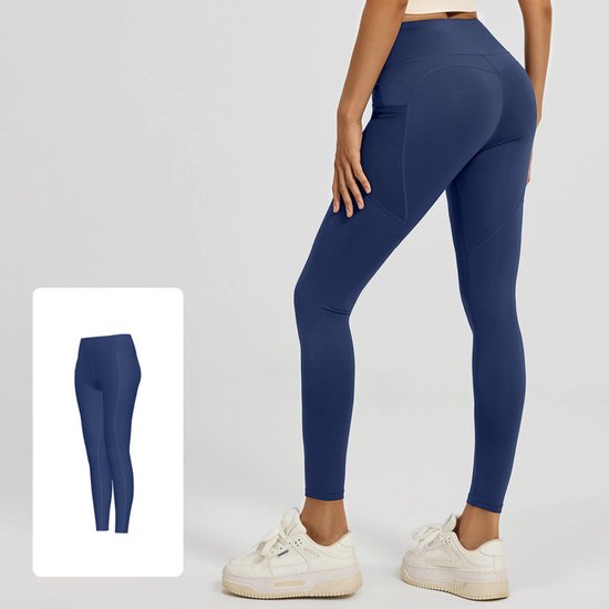 Slim Fit Sports Pants - High Waist Yoga Pants with Side Pockets - Soft and Stretchy Blended Fabric, Breathable and Comfortable - Skinny Fit with Elastic Waist - Suitable for Yoga, Fitness, Walking and Daily Use (Dark Blue, Size XL) - Image 1