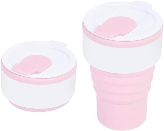 Collapsible Silicone Camping Cup – 385ml – Travel and Drinking Cup with Lid, Dishwasher Safe – Ideal for Camping, Hiking and Office (White) - Image 1