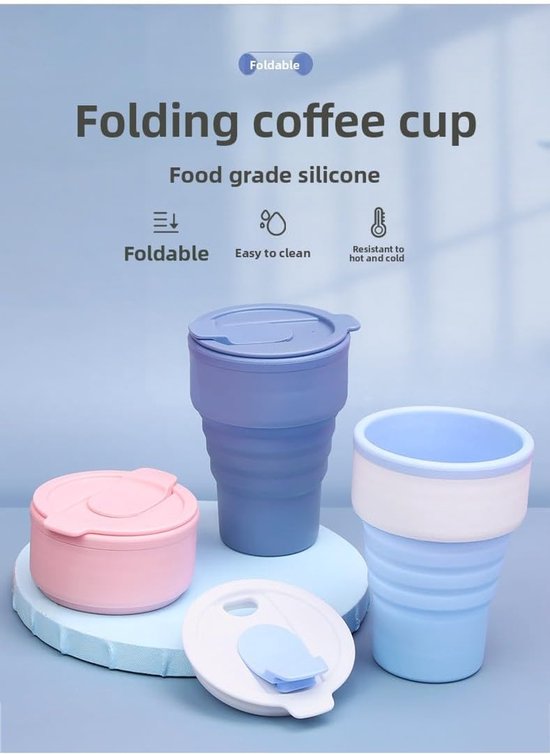 Collapsible Silicone Camping Cup – 385ml – Travel and Drinking Cup with Lid, Dishwasher Safe – Ideal for Camping, Hiking and Office (White) - Image 3
