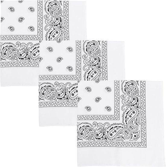 3-Piece Headscarf Set (Square) - Retro Black & White Pattern Headscarf Scarf for Daily Styling, Hairband & Decoration - Image 1
