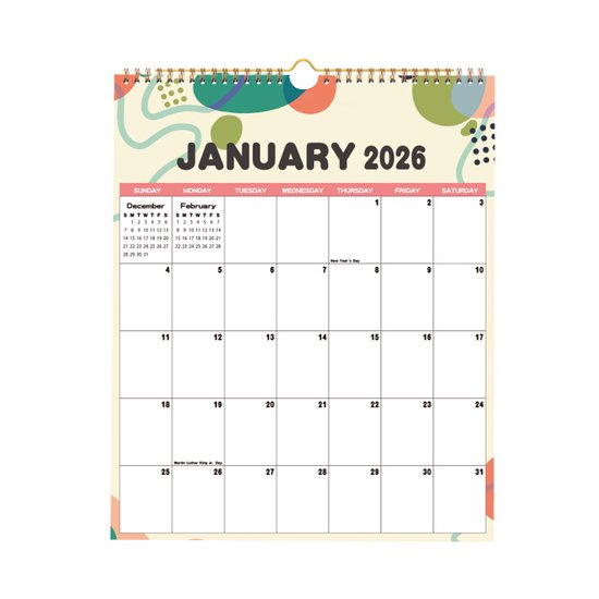 Calendar 2026 - Hangable 12 Months - Calendar - With wire-o-binding - Yearly calendar - Monthly planner - Wall calendar - 37 x 30cm - Abstract patterns - Image 1