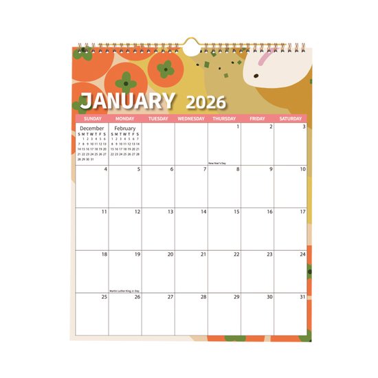 Calendar 2026 - Hangable 12 Months - Calendar - With wire-o-binding - Yearly calendar - Monthly planner - Wall calendar - 37 x 30cm - Nutrition patterns - Image 1