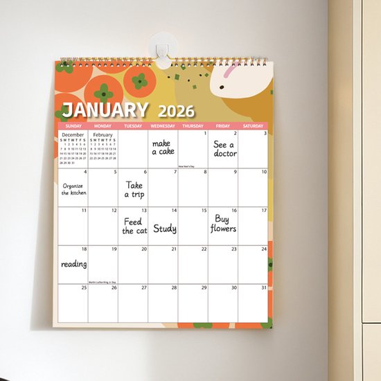 Calendar 2026 - Hangable 12 Months - Calendar - With wire-o-binding - Yearly calendar - Monthly planner - Wall calendar - 37 x 30cm - Nutrition patterns - Image 3
