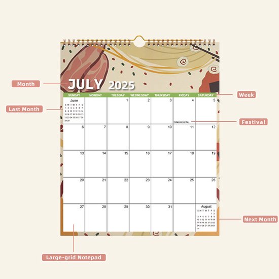 Calendar 2026 - Hangable 12 Months - Calendar - With wire-o-binding - Yearly calendar - Monthly planner - Wall calendar - 37 x 30cm - Nutrition patterns - Image 4