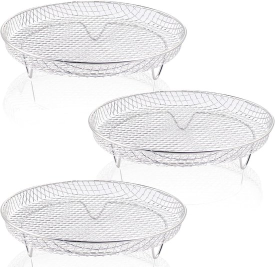 Multi-layer air fryer rack (3 round layers) - Air fryer baking pan - Air fryer grid - 304 stainless steel - Safe to use in air fryers, steam ovens, regular ovens and dishwashers - 20.3 cm - Silver - Image 2