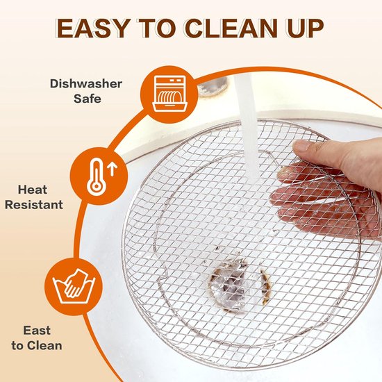 Multi-layer air fryer rack (3 round layers) - Air fryer baking pan - Air fryer grid - 304 stainless steel - Safe to use in air fryers, steam ovens, regular ovens and dishwashers - 20.3 cm - Silver - Image 5