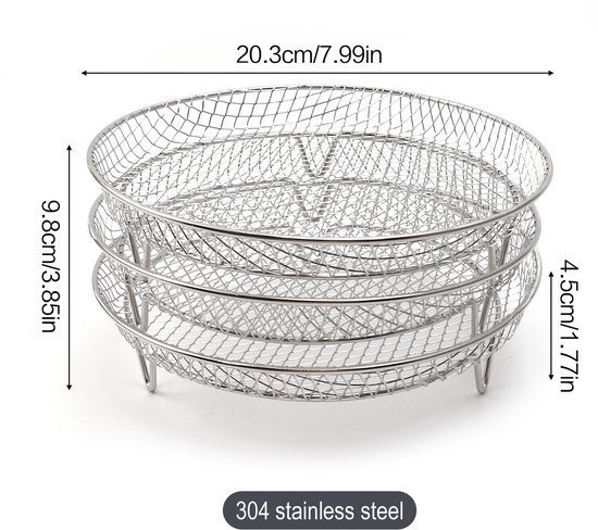 Multi-layer air fryer rack (3 round layers) - Air fryer baking pan - Air fryer grid - 304 stainless steel - Safe to use in air fryers, steam ovens, regular ovens and dishwashers - 20.3 cm - Silver - Image 7
