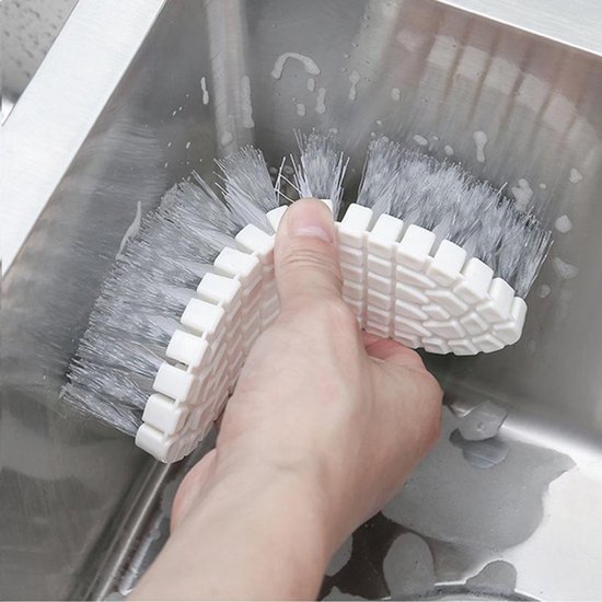 Brush - Multifunctional cleaning brush - Sturdy hand brush with stiff bristles - Multiple flexible brush heads - Suitable for cleaning bathtubs, kitchens, faucets and corners - Set of 2 - White - Image 1