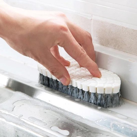 Brush - Multifunctional cleaning brush - Sturdy hand brush with stiff bristles - Multiple flexible brush heads - Suitable for cleaning bathtubs, kitchens, faucets and corners - Set of 2 - White - Image 3