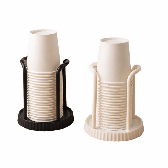 Disposable cup holder for paper cups - practical cup holder - paper cup dispenser for the desk - cup dispenser - Multifunctional paper cup holder - set of two (black, white) - Image 1