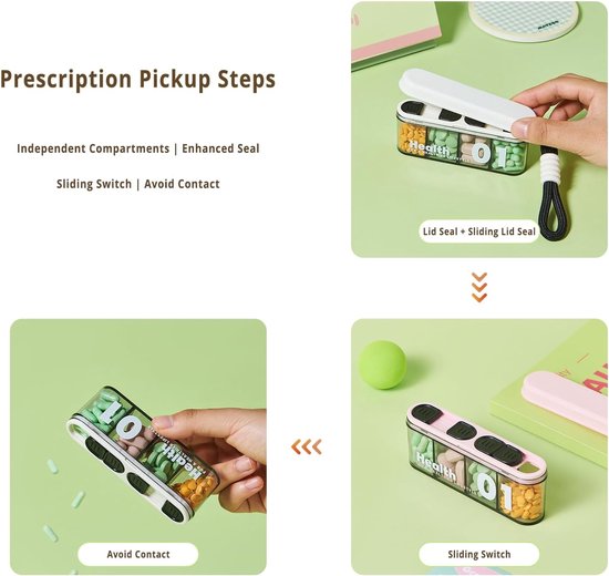 Medicine Box - Four-Compartment Pill Box - Compact and Portable Travel Pill Box - Only 11.5cm, Perfect for Storing Daily Vitamins, Supplements, and Pills - Set of 2 (Light Pink, White) - Image 4