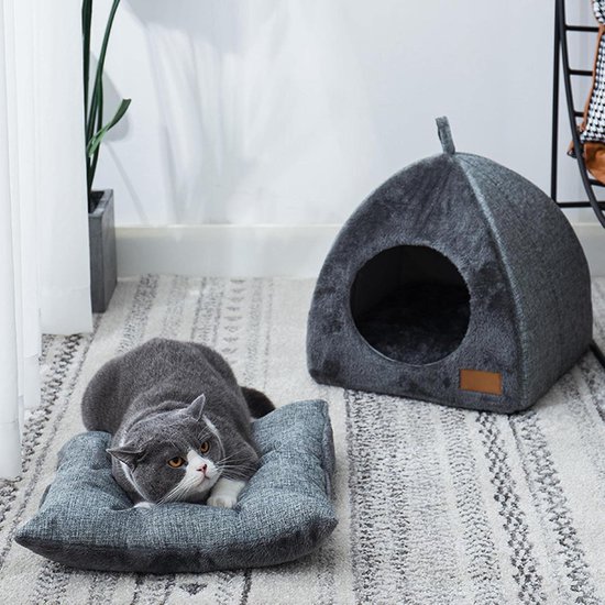 Tents Pet Bed - With Removable & Washable Cushion - Warm & Soft Fleece Fabric - For Cats & Small Dogs - Image 4